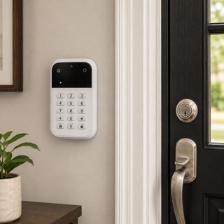 A Facilist list item: an alarm keypad photo with a voice note saying to enter code 1-9-8-4 within 30 seconds of coming in.